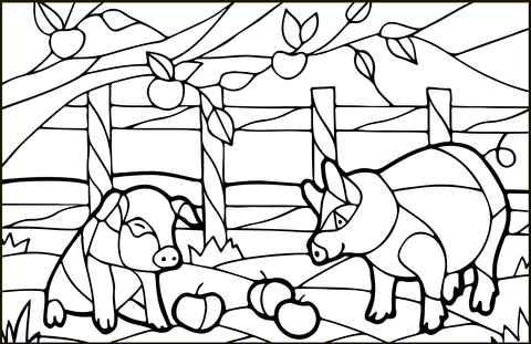 Pigs Stained Glass Coloring Page